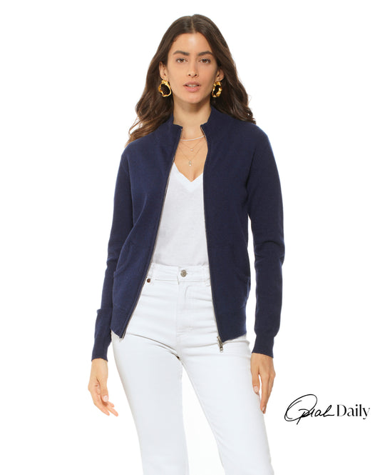 Monticelli Women's Cashmere Zip Cardigan Blue Made In Italy 1