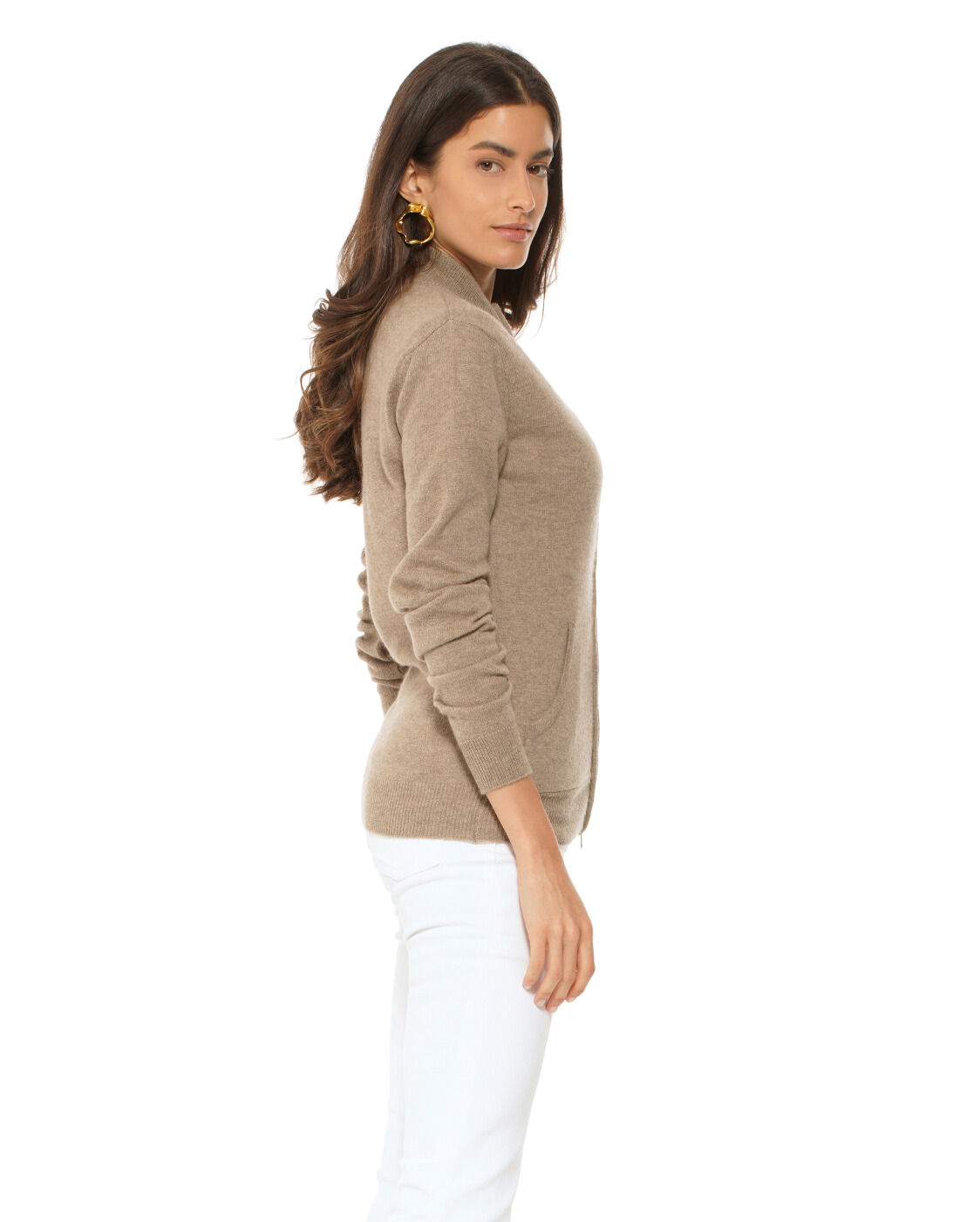 Monticelli Women's Cashmere Zip Cardigan Beige Made In Italy 3
