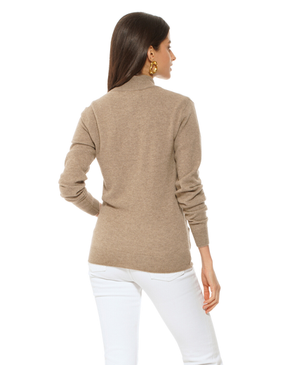Monticelli Women's Cashmere Zip Cardigan Taupe Made In Italy 4