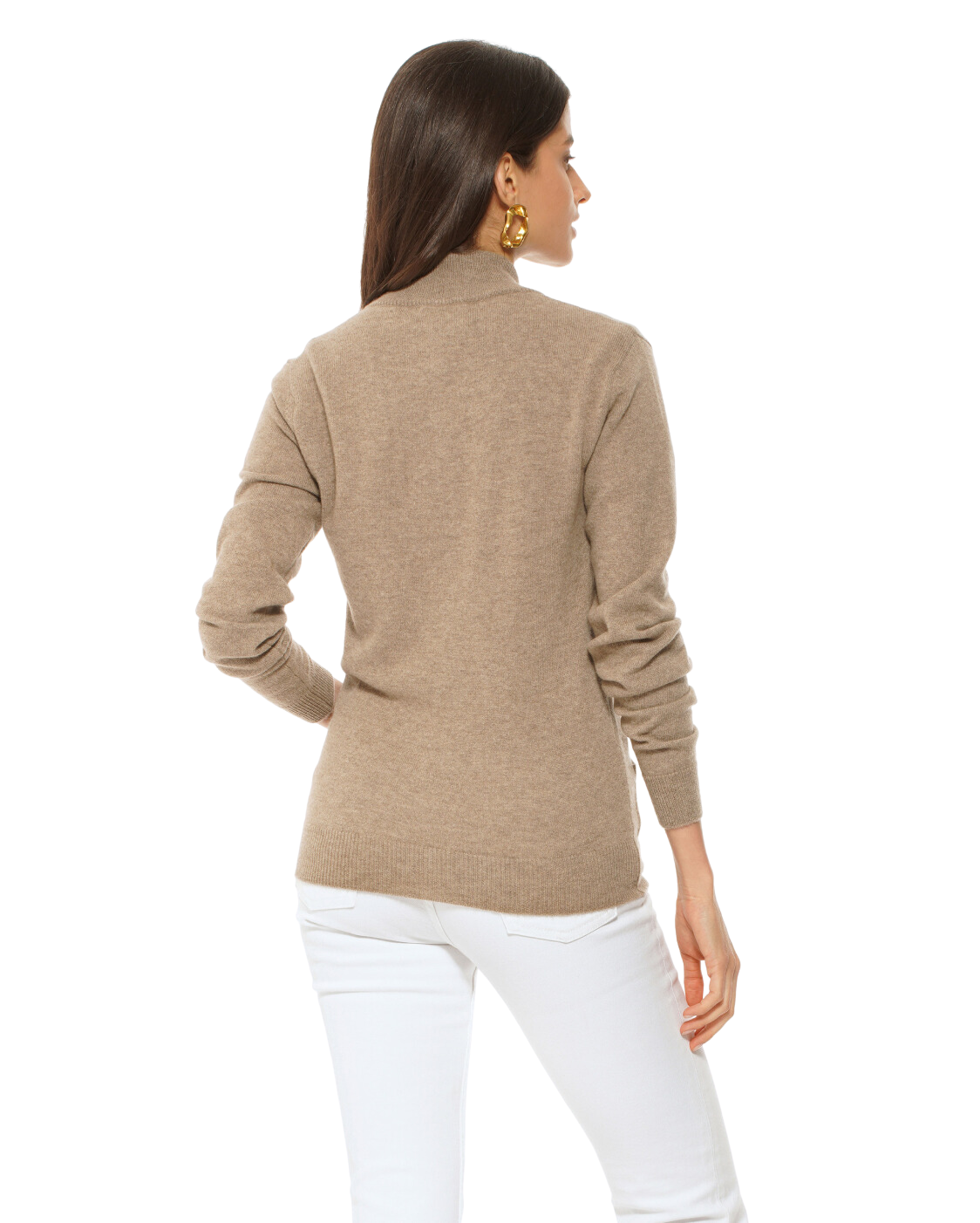 Monticelli Women's Cashmere Zip Cardigan Beige Made In Italy 4