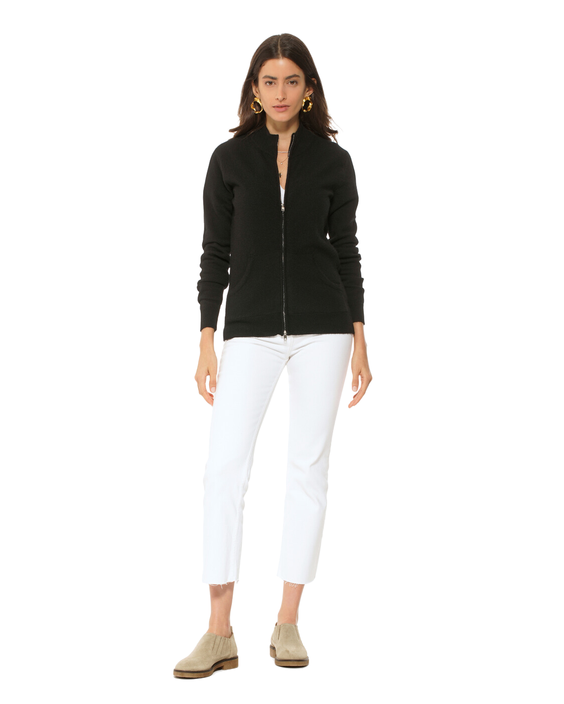 Monticelli Women's Cashmere Zip Cardigan Black Made In Italy 2