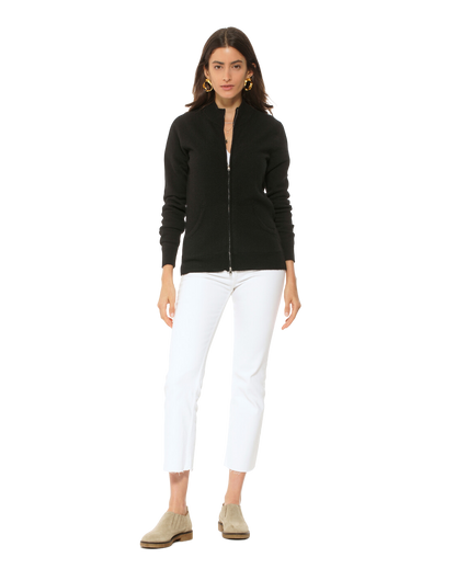 Monticelli Women's Cashmere Zip Cardigan Black Made In Italy 2