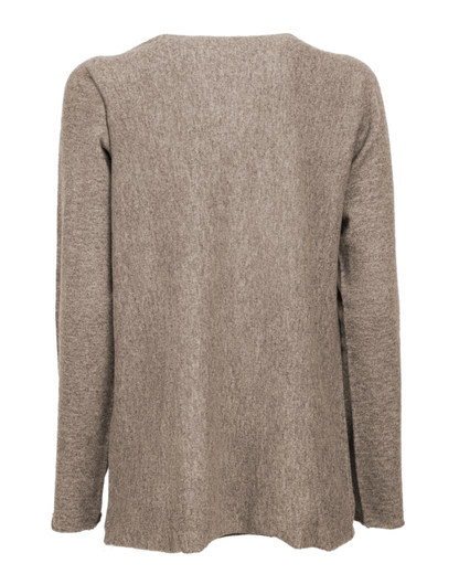 Women's cashmere maxi lounge boatneck sweater in Taupe, back product view