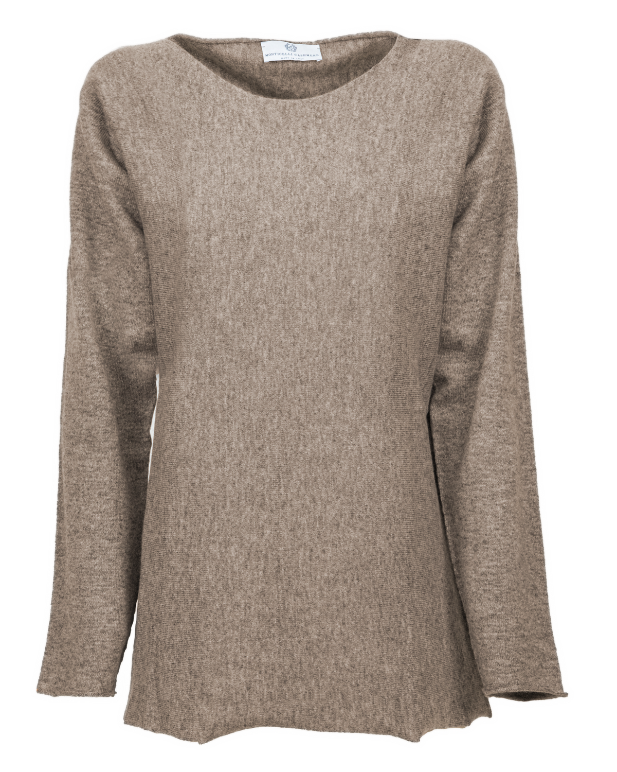Women's cashmere maxi lounge boatneck sweater in Taupe, front product view