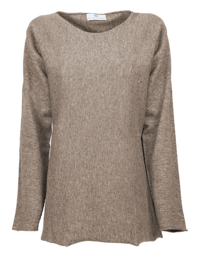 Women's cashmere maxi lounge boatneck sweater in Taupe, front product view