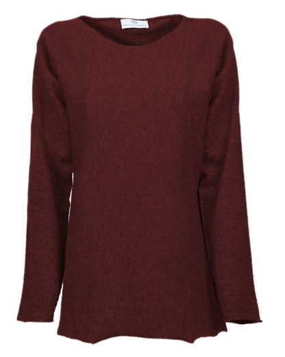 Women's cashmere maxi lounge boatneck sweater in Bordeaux, front product view