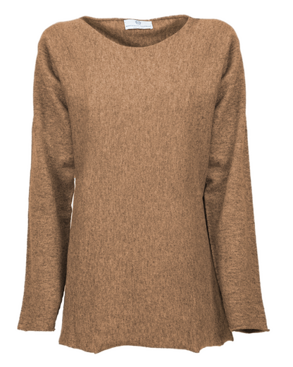 Women's cashmere maxi lounge boatneck sweater in Camel, front product view