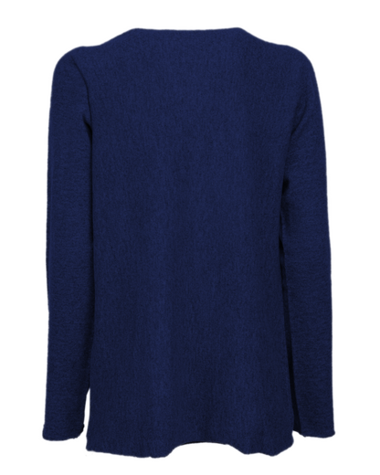 Women's cashmere maxi lounge boatneck sweater in Blue, back product view
