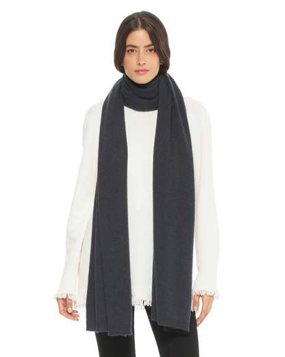 Women's Essential Pure Cashmere Maxi Wide Scarf Charcoal