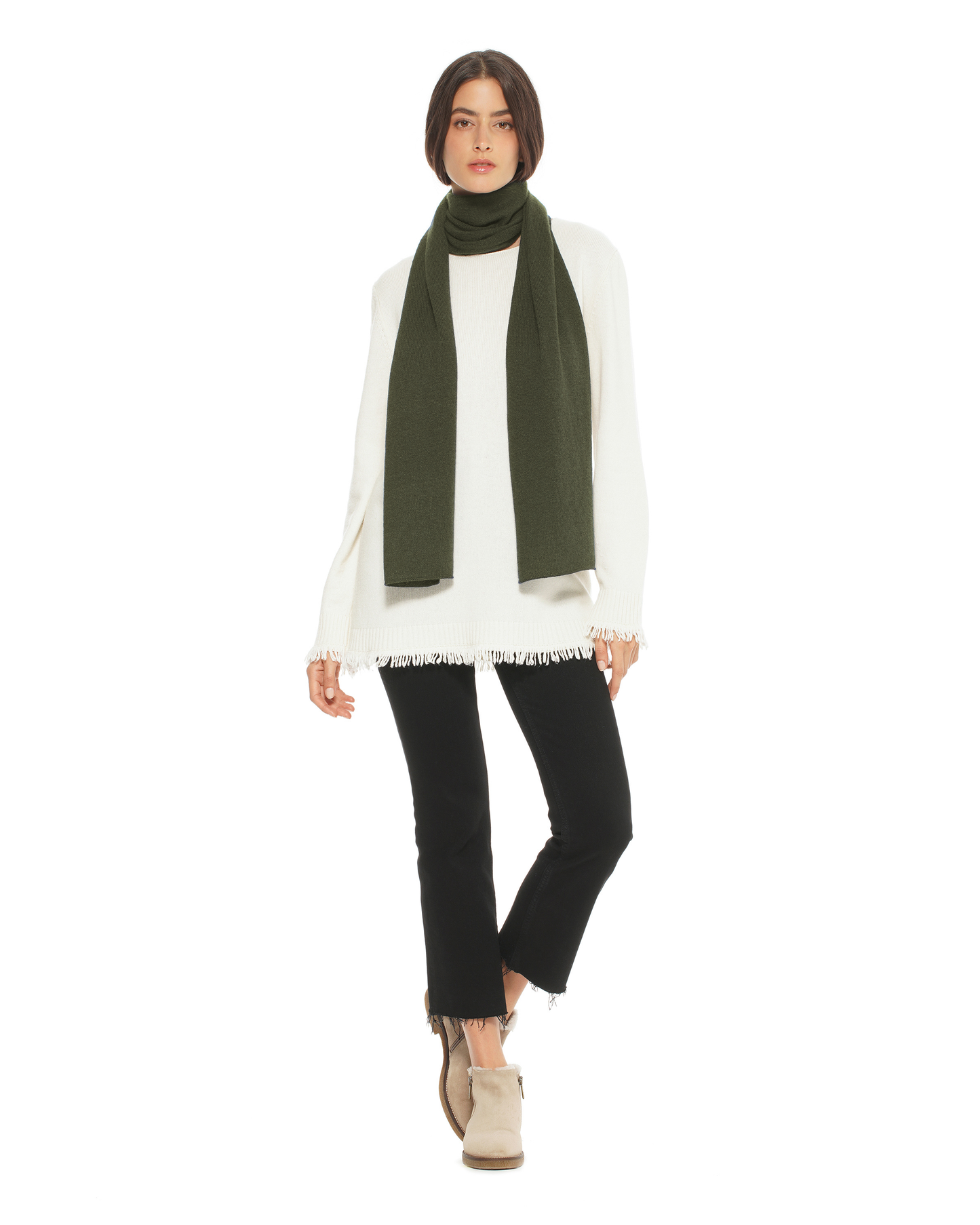 Women's Essential Pure Cashmere Maxi Wide Scarf Olive Green