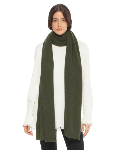 Women's Essential Pure Cashmere Maxi Wide Scarf Olive Green