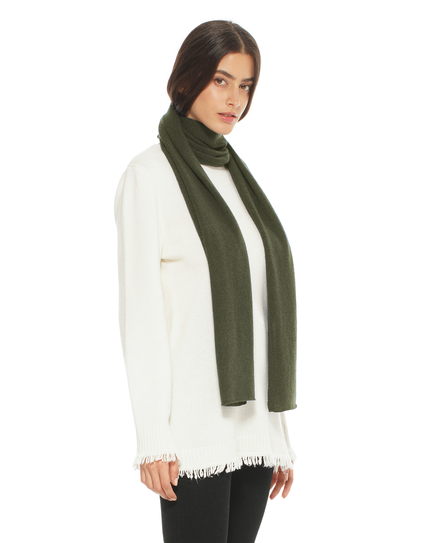 Women's Essential Pure Cashmere Maxi Wide Scarf Olive Green