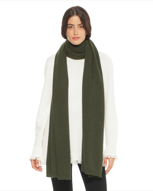 Women's Essential Pure Cashmere Maxi Wide Scarf Olive Green