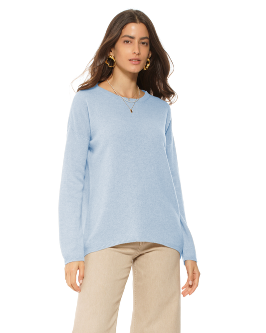 Lightweight Oversized Pure Cashmere Boatneck Sweater Baby Blue