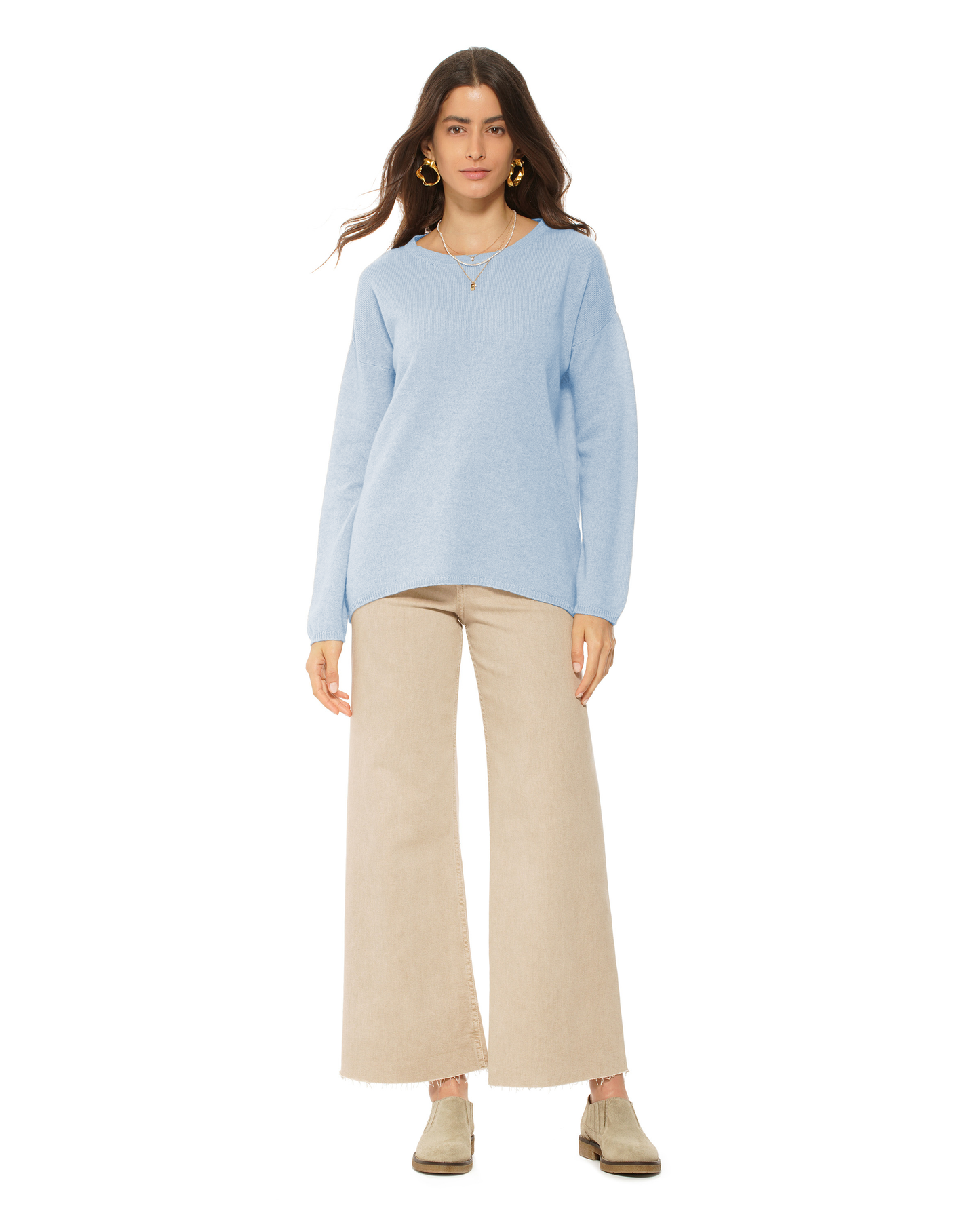 Lightweight Oversized Pure Cashmere Boatneck Sweater Baby Blue