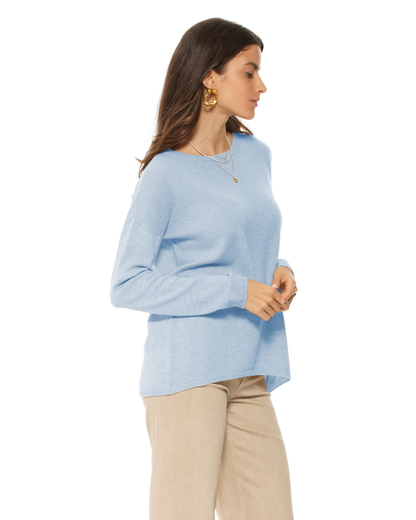 Lightweight Oversized Pure Cashmere Boatneck Sweater Baby Blue