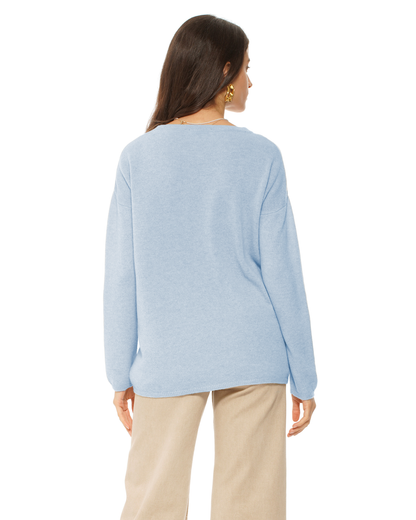 Lightweight Oversized Pure Cashmere Boatneck Sweater Baby Blue