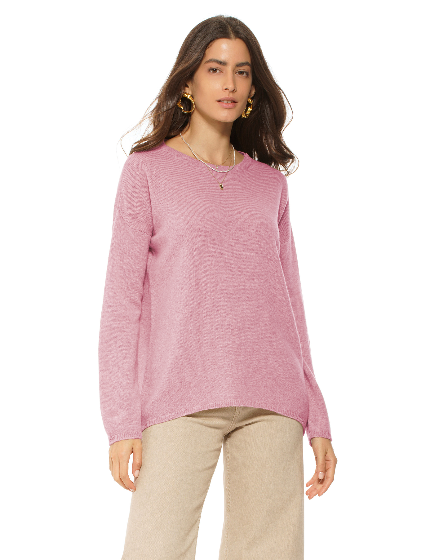 Lightweight Oversized Pure Cashmere Boatneck Sweater Baby Pink