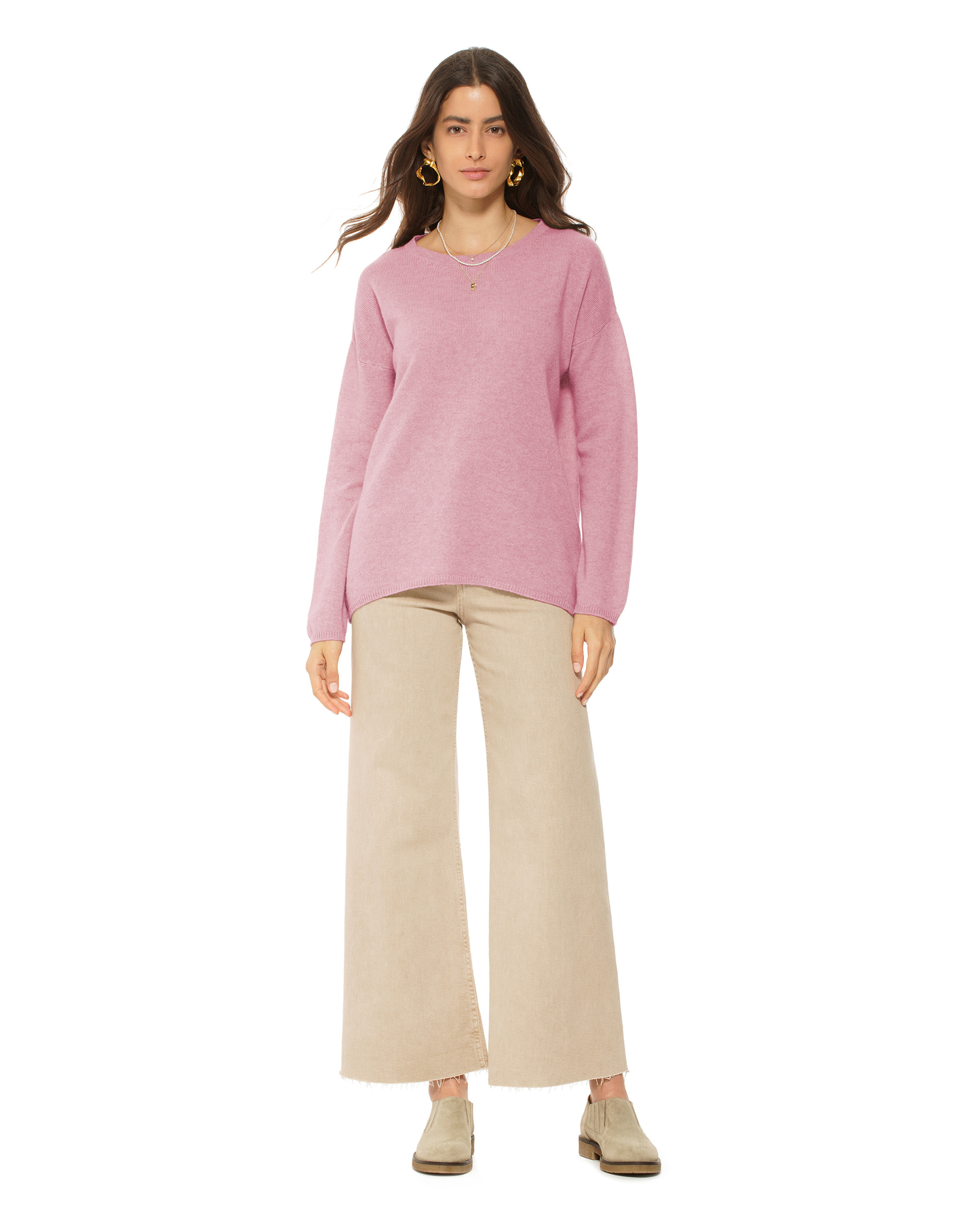 Lightweight Oversized Pure Cashmere Boatneck Sweater Baby Pink