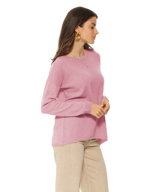 Lightweight Oversized Pure Cashmere Boatneck Sweater Baby Pink