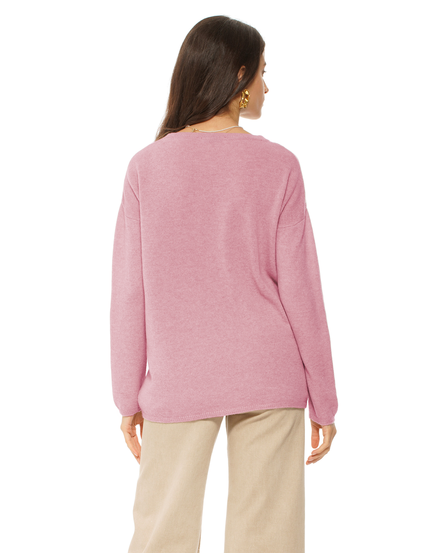 Lightweight Oversized Pure Cashmere Boatneck Sweater Baby Pink