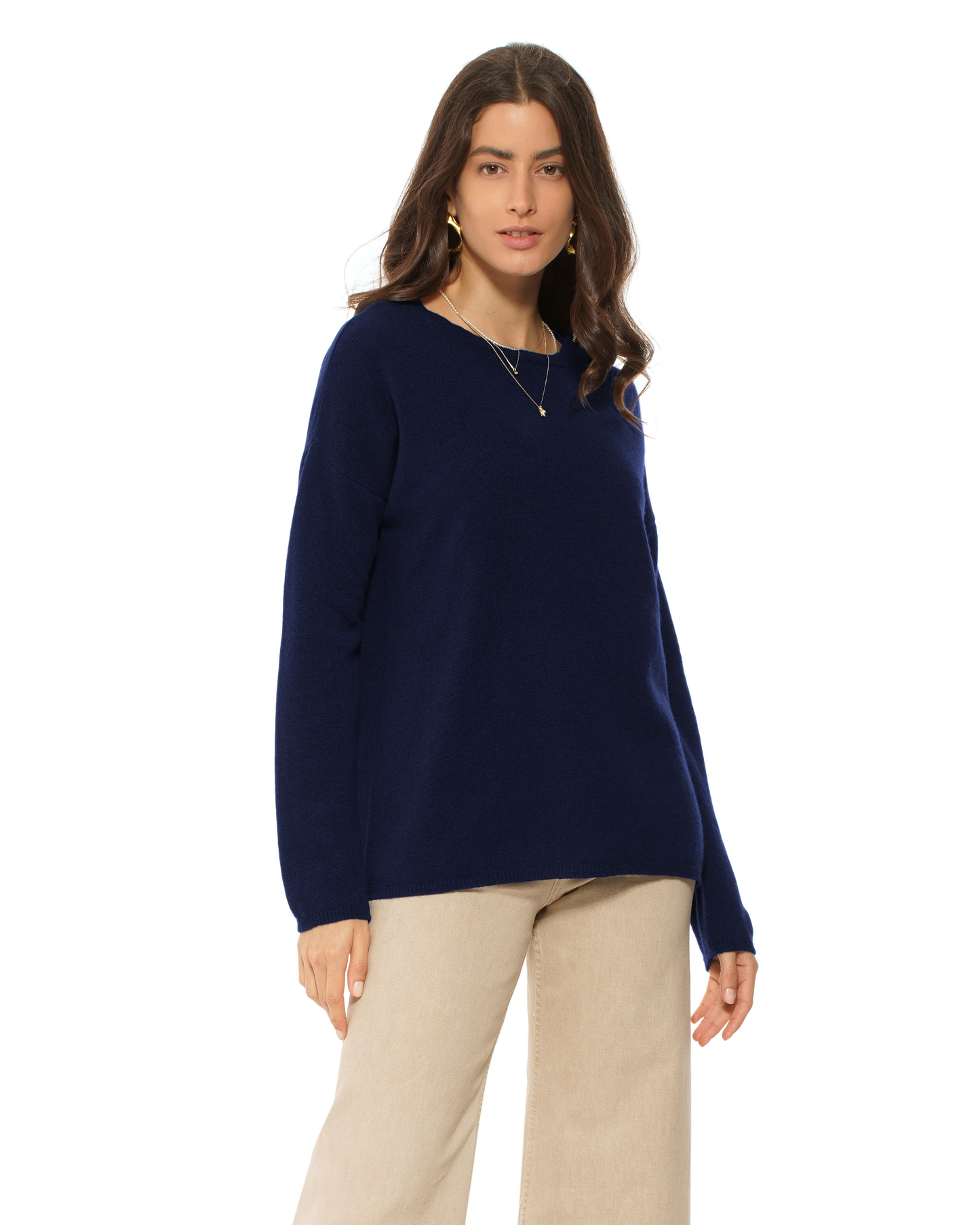 Lightweight Oversized Pure Cashmere Boatneck Sweater Blue