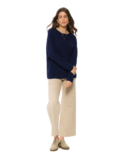 Lightweight Oversized Pure Cashmere Boatneck Sweater Blue