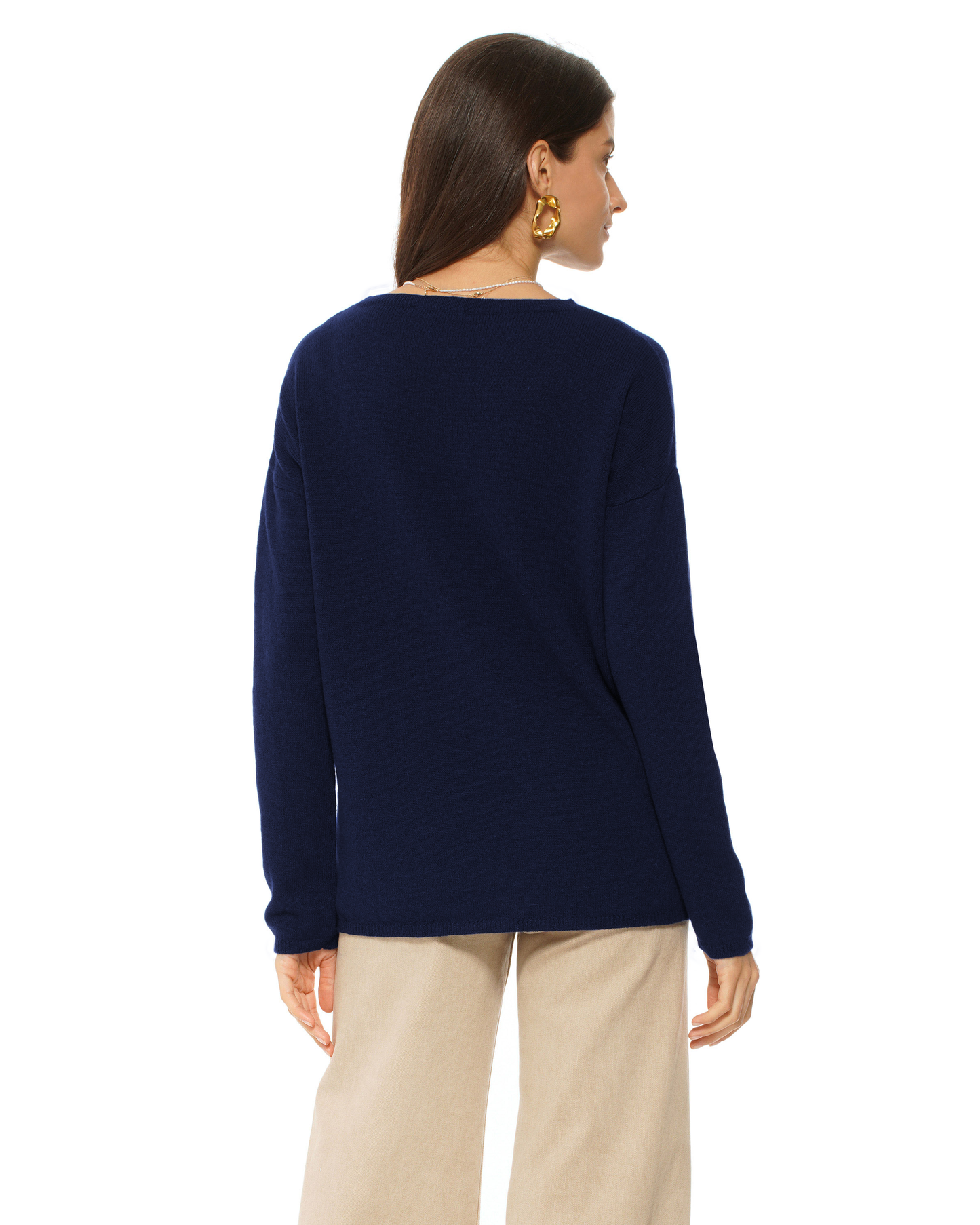 Lightweight Oversized Pure Cashmere Boatneck Sweater Blue