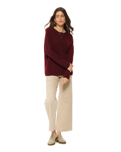 Lightweight Oversized Pure Cashmere Boatneck Sweater Bordeaux