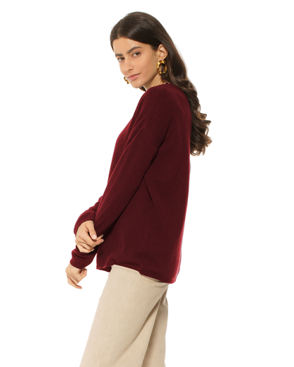 Lightweight Oversized Pure Cashmere Boatneck Sweater Bordeaux