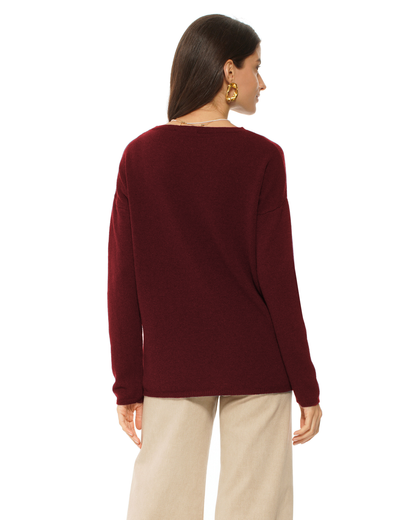 Lightweight Oversized Pure Cashmere Boatneck Sweater Bordeaux