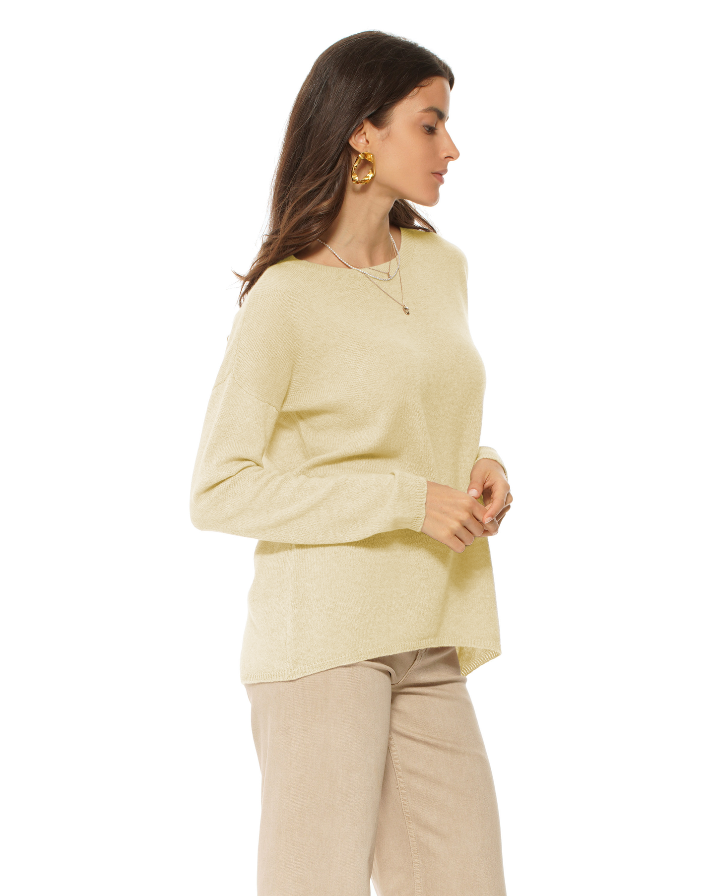 Lightweight Oversized Pure Cashmere Boatneck Sweater Butter Yellow