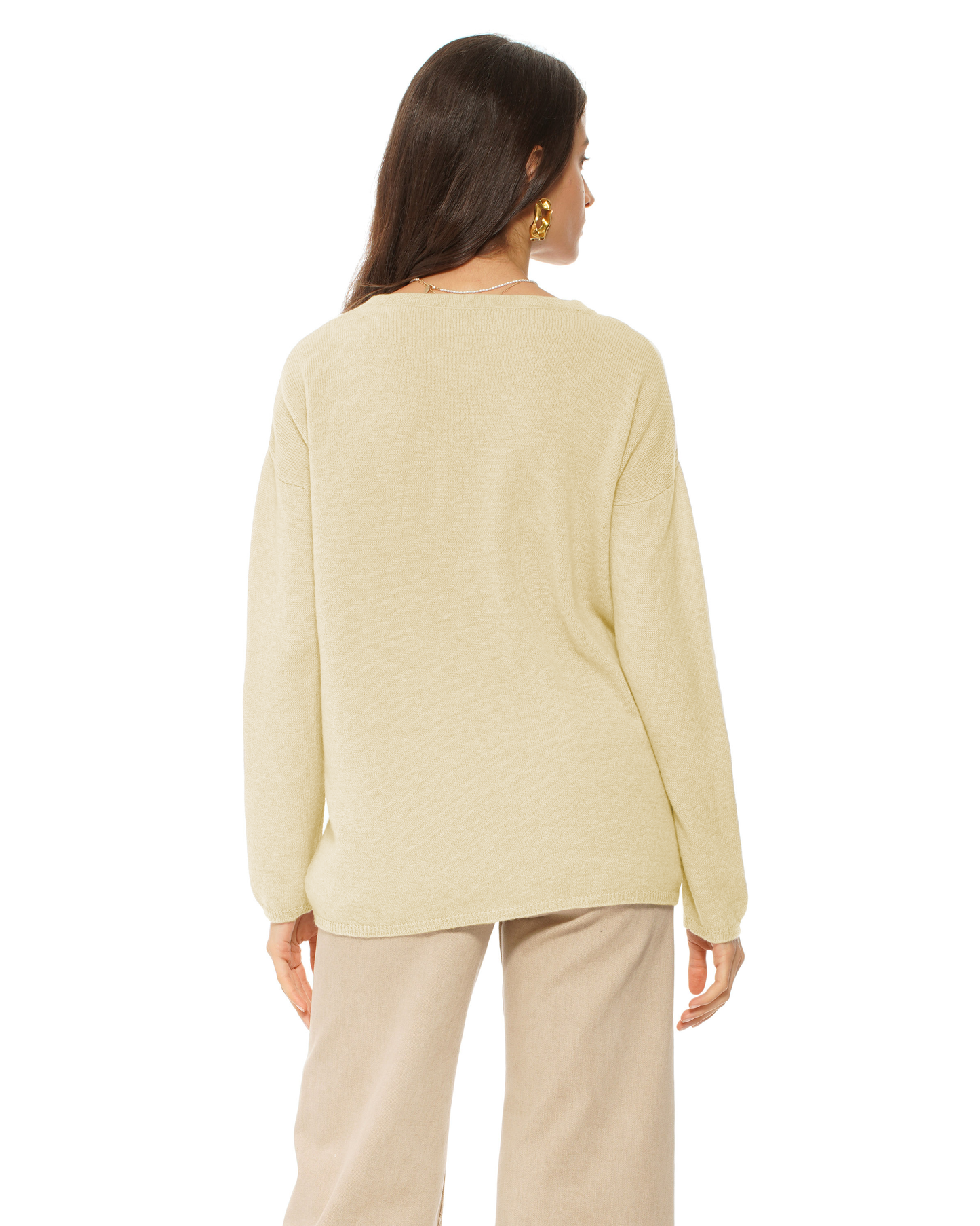 Lightweight Oversized Pure Cashmere Boatneck Sweater Butter Yellow