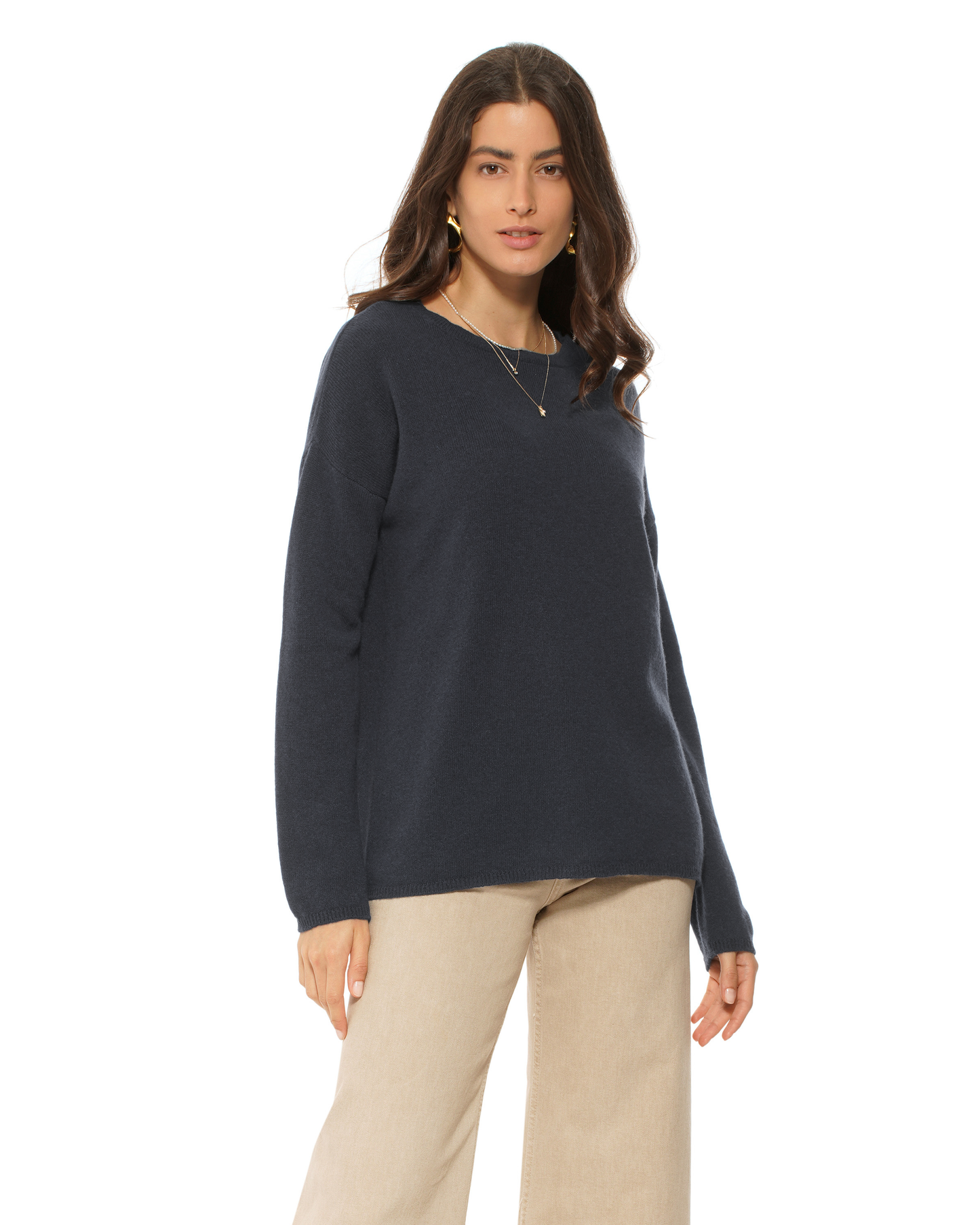 Lightweight Oversized Pure Cashmere Boatneck Sweater Charcoal