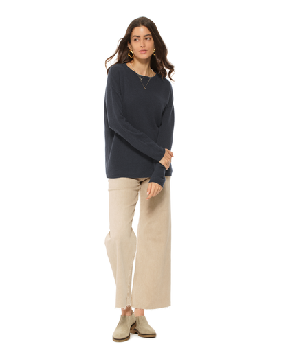 Lightweight Oversized Pure Cashmere Boatneck Sweater Charcoal