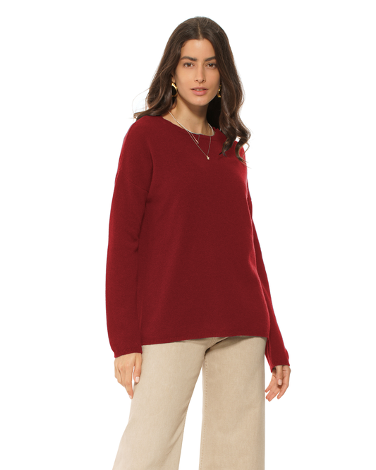 Lightweight Oversized Pure Cashmere Boatneck Sweater Chianti