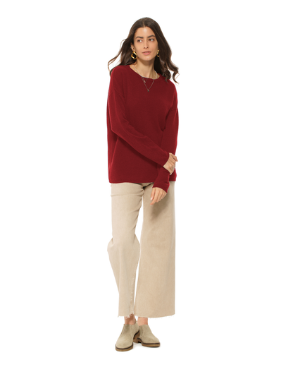 Lightweight Oversized Pure Cashmere Boatneck Sweater Chianti