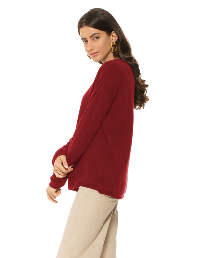 Lightweight Oversized Pure Cashmere Boatneck Sweater Chianti