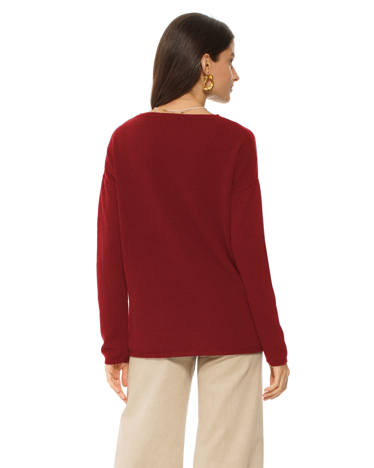 Lightweight Oversized Pure Cashmere Boatneck Sweater Chianti