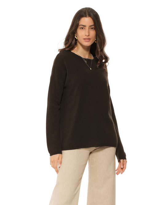 Lightweight Oversized Pure Cashmere Boatneck Sweater Coffee