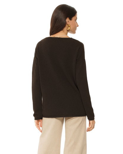 Lightweight Oversized Pure Cashmere Boatneck Sweater Coffee
