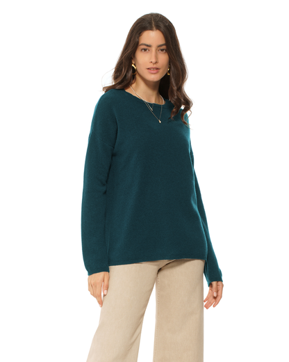 Lightweight Oversized Pure Cashmere Boatneck Sweater Forest Green