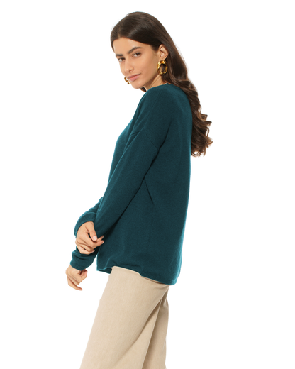 Lightweight Oversized Pure Cashmere Boatneck Sweater Forest Green