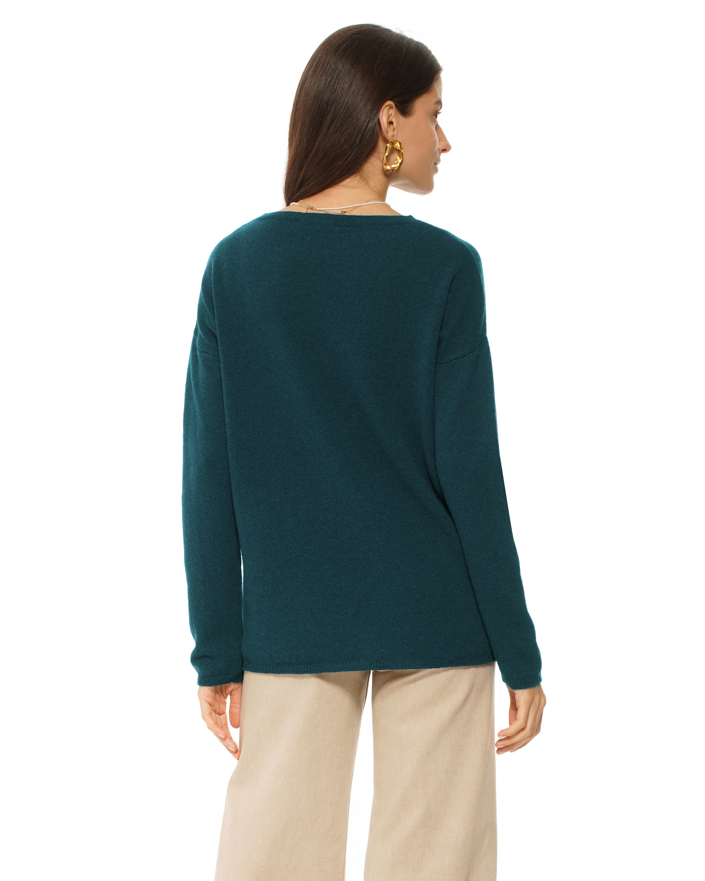 Lightweight Oversized Pure Cashmere Boatneck Sweater Forest Green