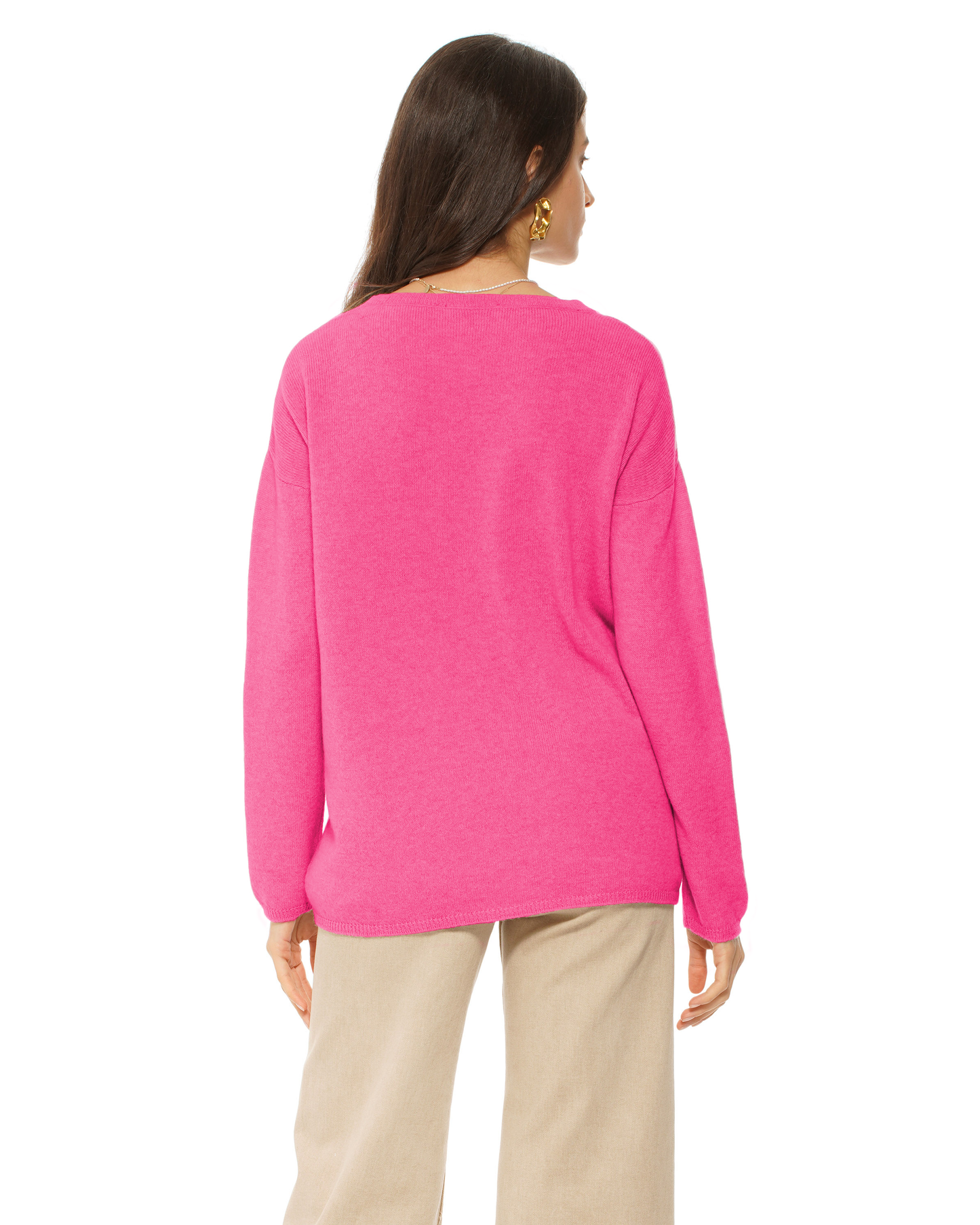 Lightweight Oversized Pure Cashmere Boatneck Sweater Fuchsia