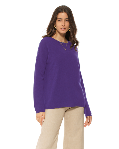 Lightweight Oversized Pure Cashmere Boatneck Sweater Iris Purple