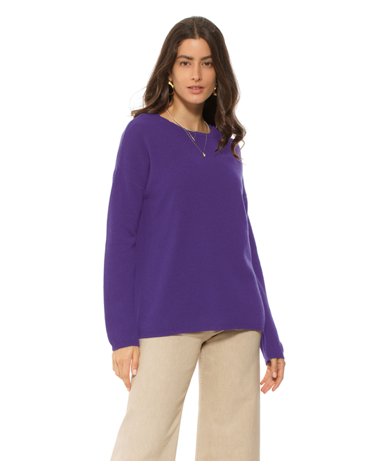 Lightweight Oversized Pure Cashmere Boatneck Sweater Iris Purple