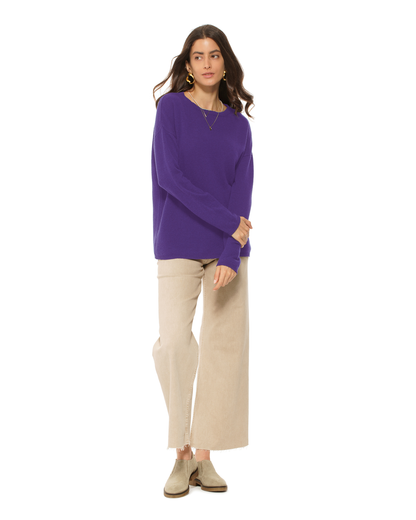 Lightweight Oversized Pure Cashmere Boatneck Sweater Iris Purple