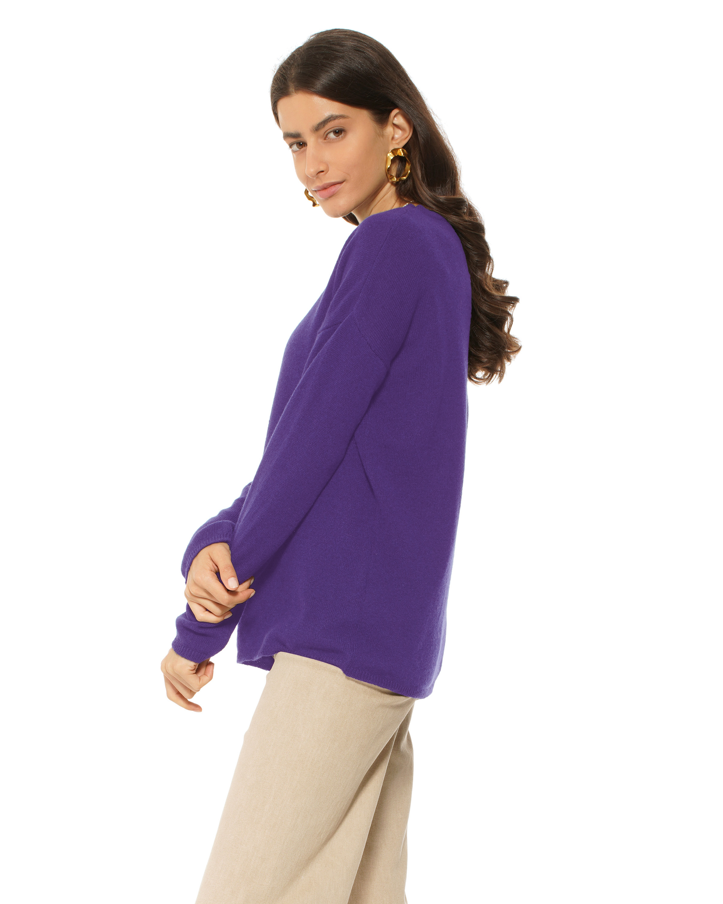 Lightweight Oversized Pure Cashmere Boatneck Sweater Iris Purple