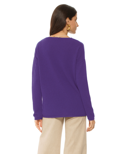 Lightweight Oversized Pure Cashmere Boatneck Sweater Iris Purple